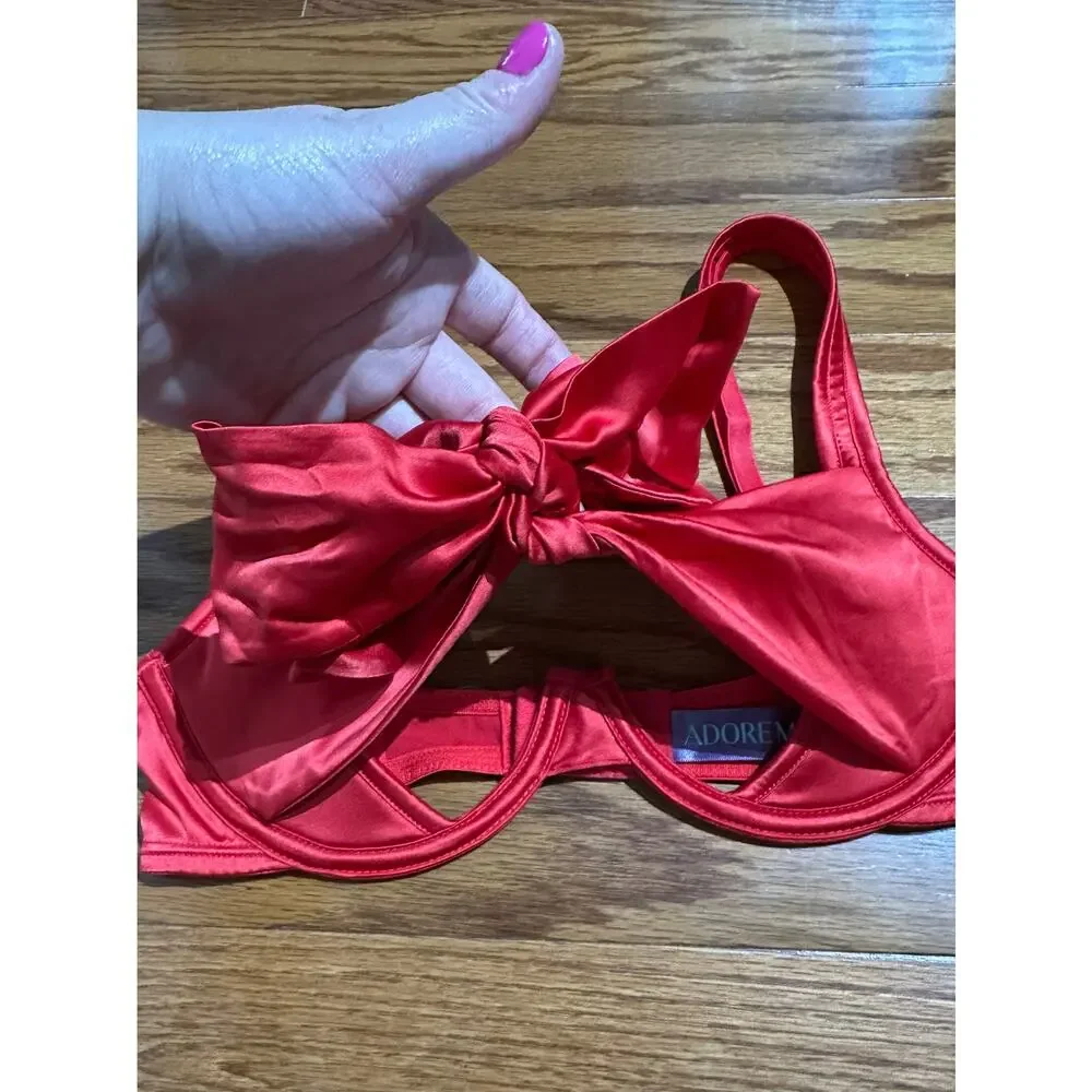 Adore Me Red Gynger Unlined Satin Bow Balconette Underwire Bra Size XS